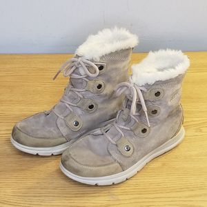 Sorel Boots Explorer Joan Women's Size 7 Beige Suede Leather Faux Fur NL3039-240
